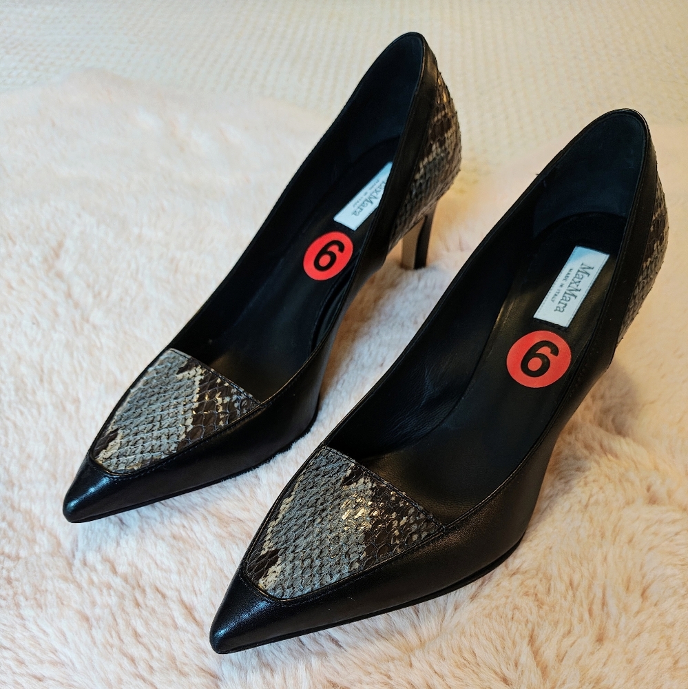 NWOB MaxMara Black Textured Design Leather Heels